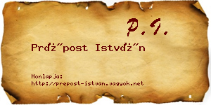 Prépost István névjegykártya